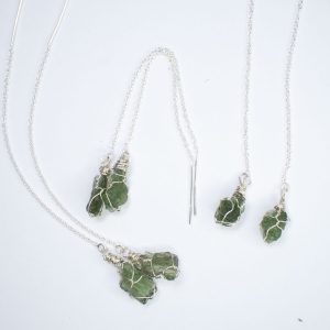 Raw Moldavite Dangle Silver Earrings