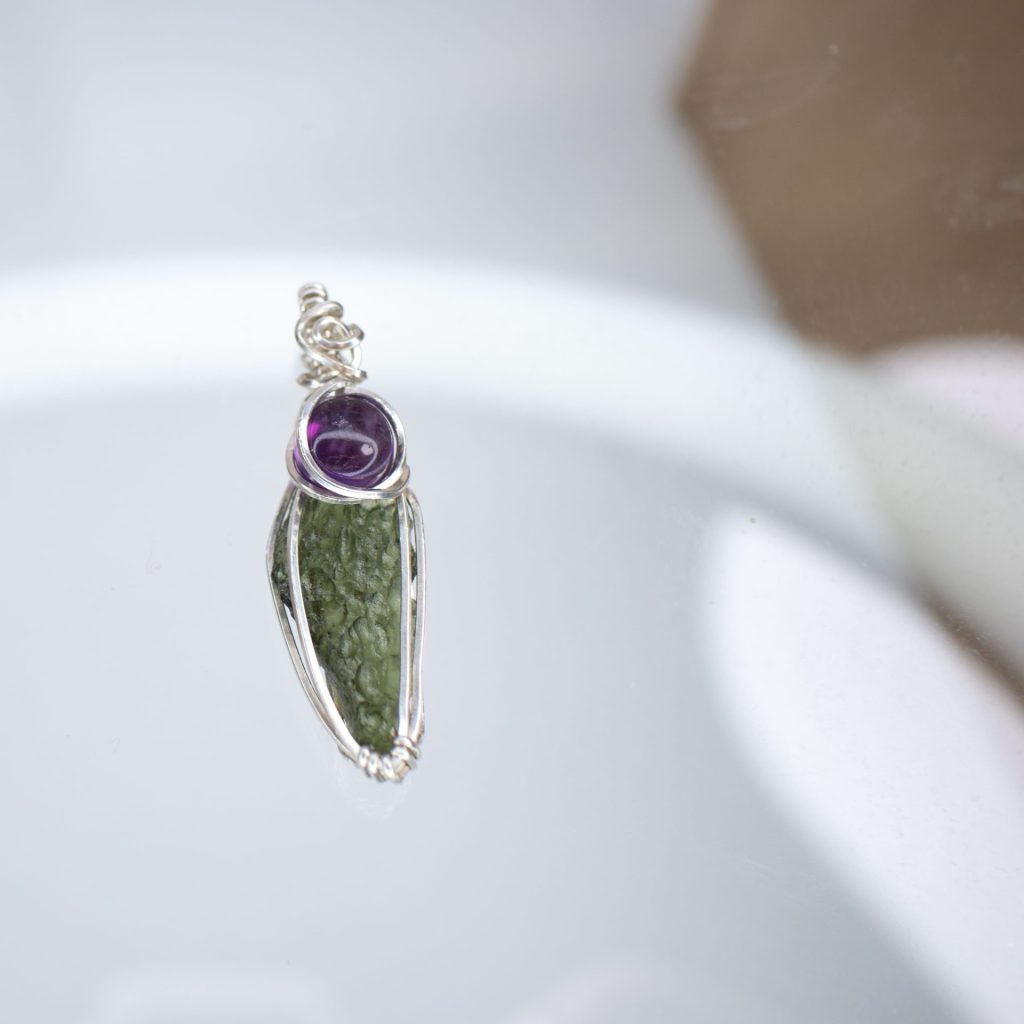 Moldavite with Amethyst pendant
