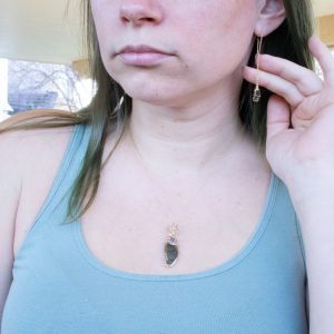 Raw Moldavite Gold Dangle Earrings