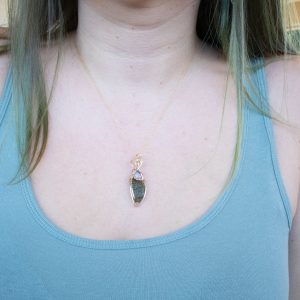 Moldavite with Mexican Fire Opal Gold necklace