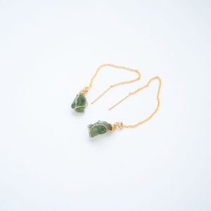 Raw Moldavite Gold Dangle Earrings