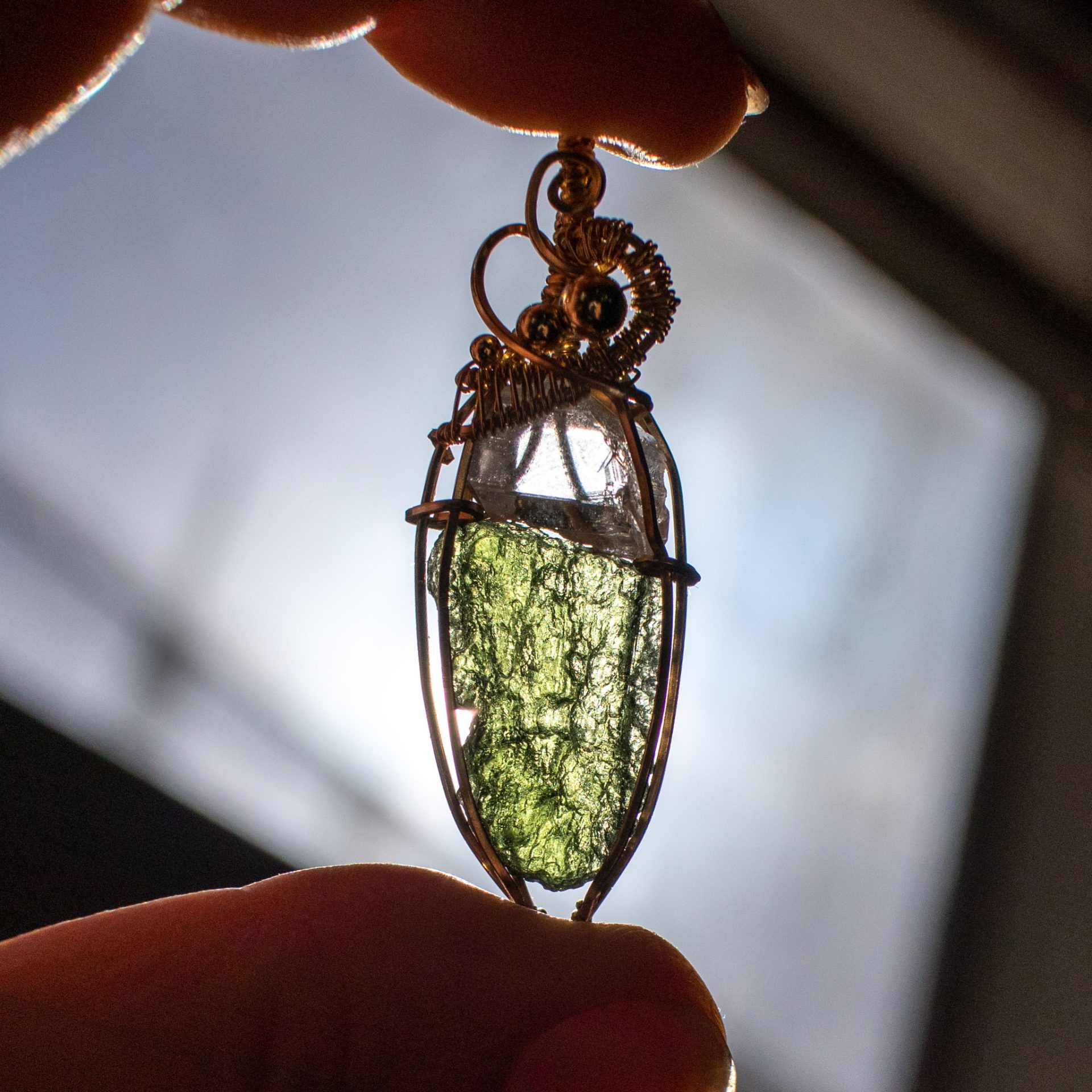 Moldavite with herkimer