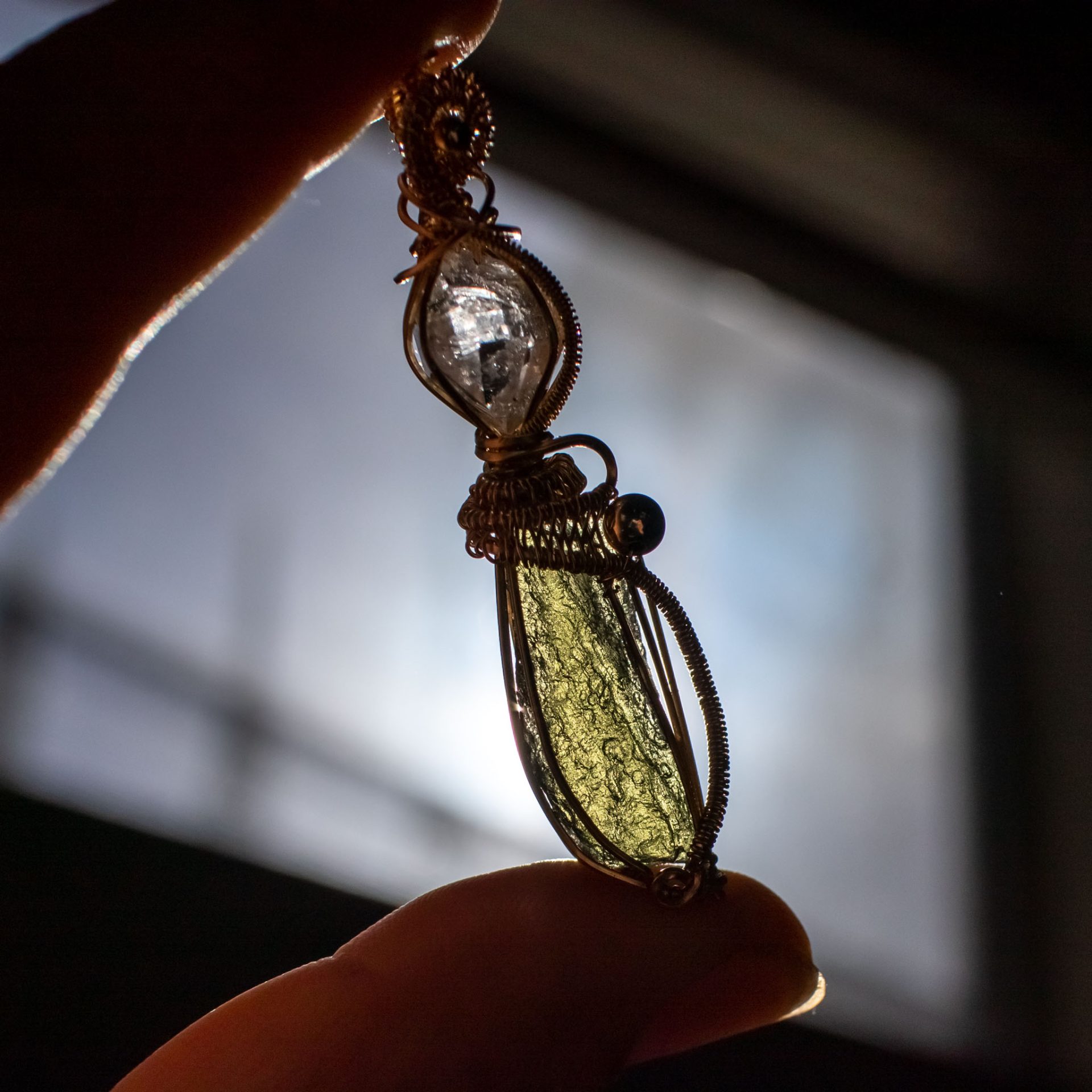 moldavite with herkimer