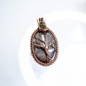 Silver Obsidian, Moldavite Tree of Life Pendant