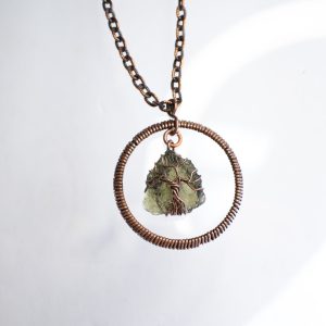 Moldavite copper pendant tree of life
