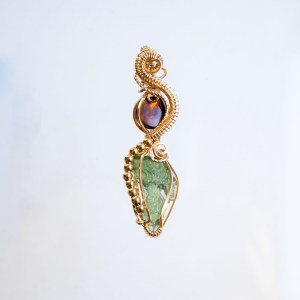Moldavite with Fire Agate Gold necklace