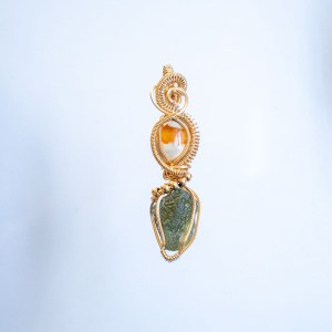 Moldavite with Mexican fire opal