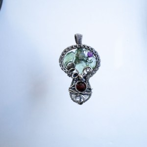 Moldavite with Garnet Silver Mushroom pendant