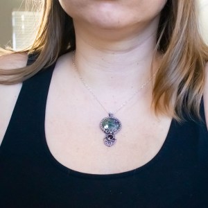 Moldavite with Garnet Silver Mushroom pendant