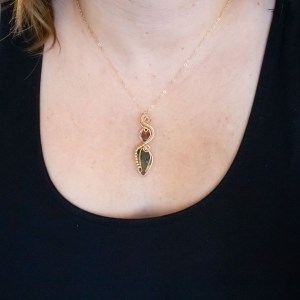 Moldavite with Fire Agate Gold necklace