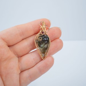Moldavite with garnet gold pendant