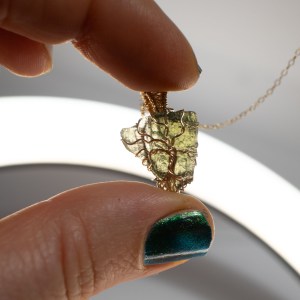 MOLDAVITE tree of life gold pendant