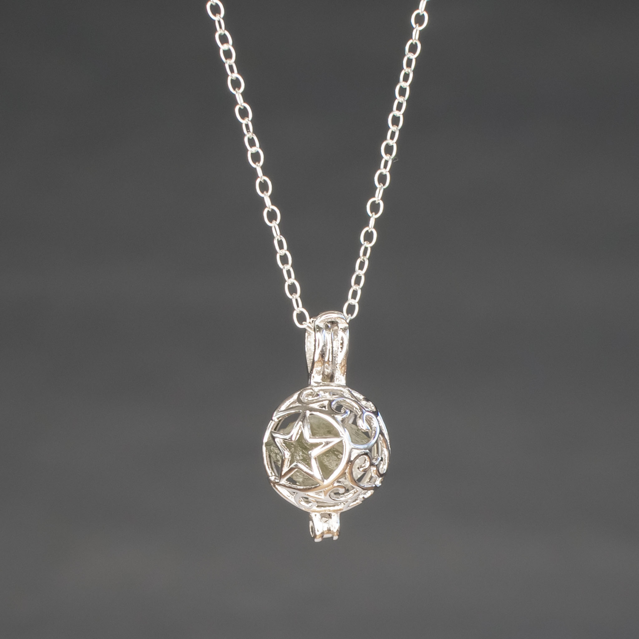 Moldavite herkimer silver pendant