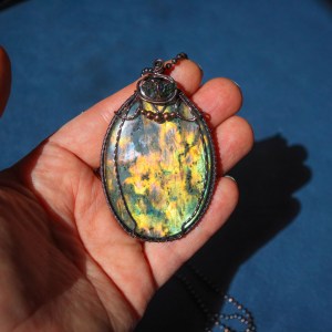 Labradorite Moldavite copper pendant