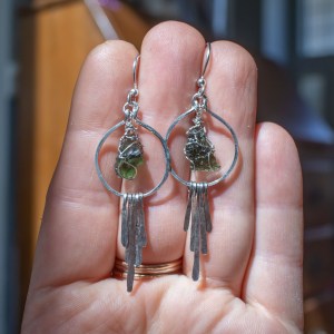 moldavite silver earrings