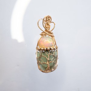 Moldavite with opal pendant