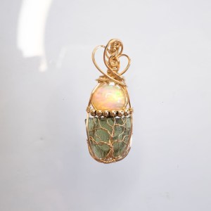 Moldavite with opal pendant