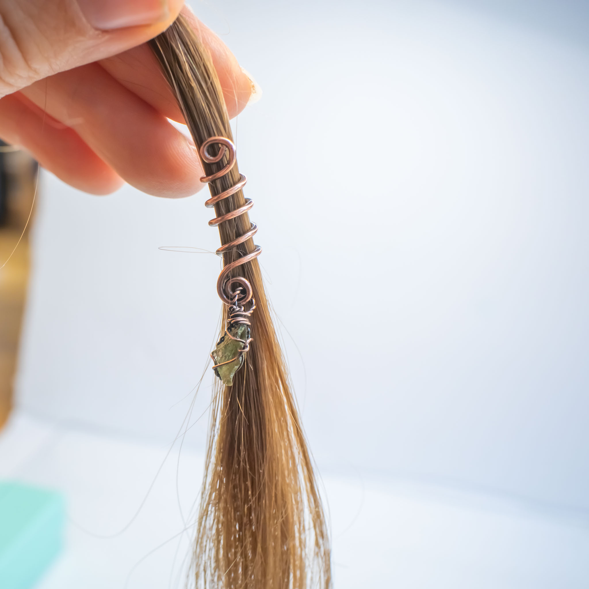 moldavite hair charm