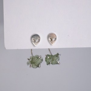 Moldavite Ear Jacket Silver Earrings, pick your Stud