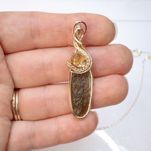 Moldavite with Brazilian Citrine Gold pendant - replication