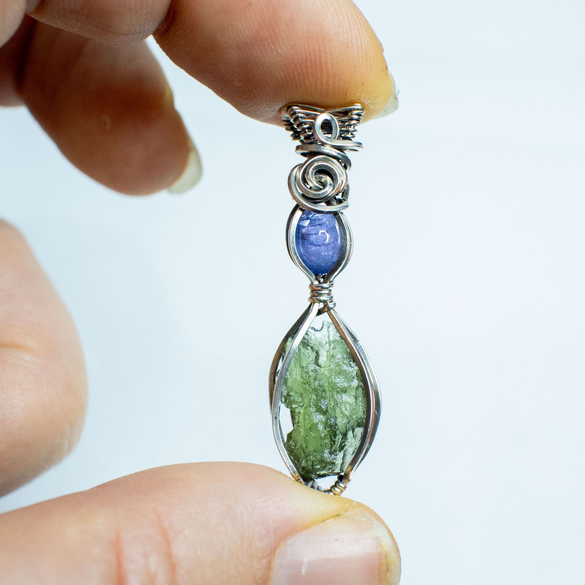 Moldavite with Tanzanite Silver Pendant - Image 6
