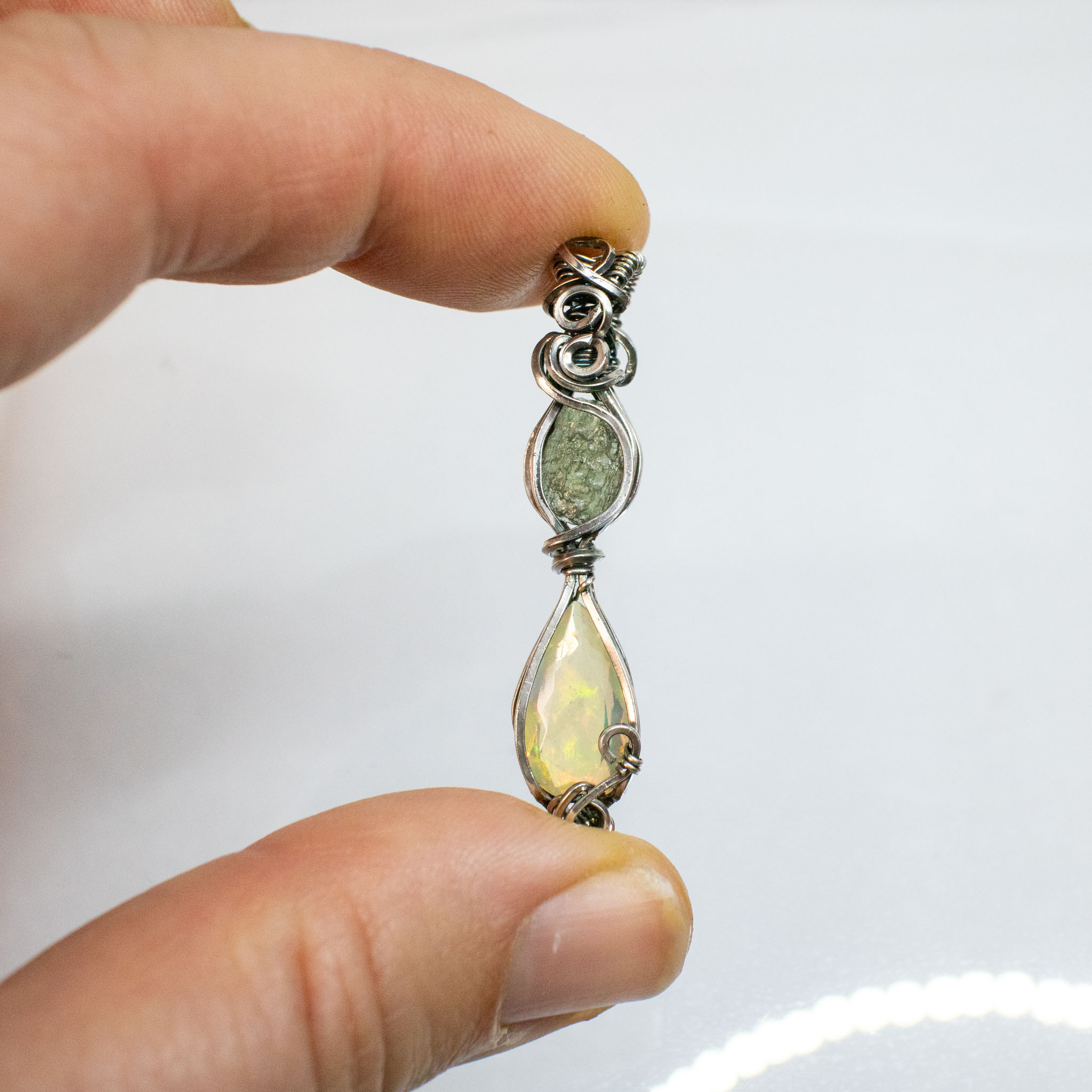 Moldavite with Fire Opal Silver Pendant - Image 9