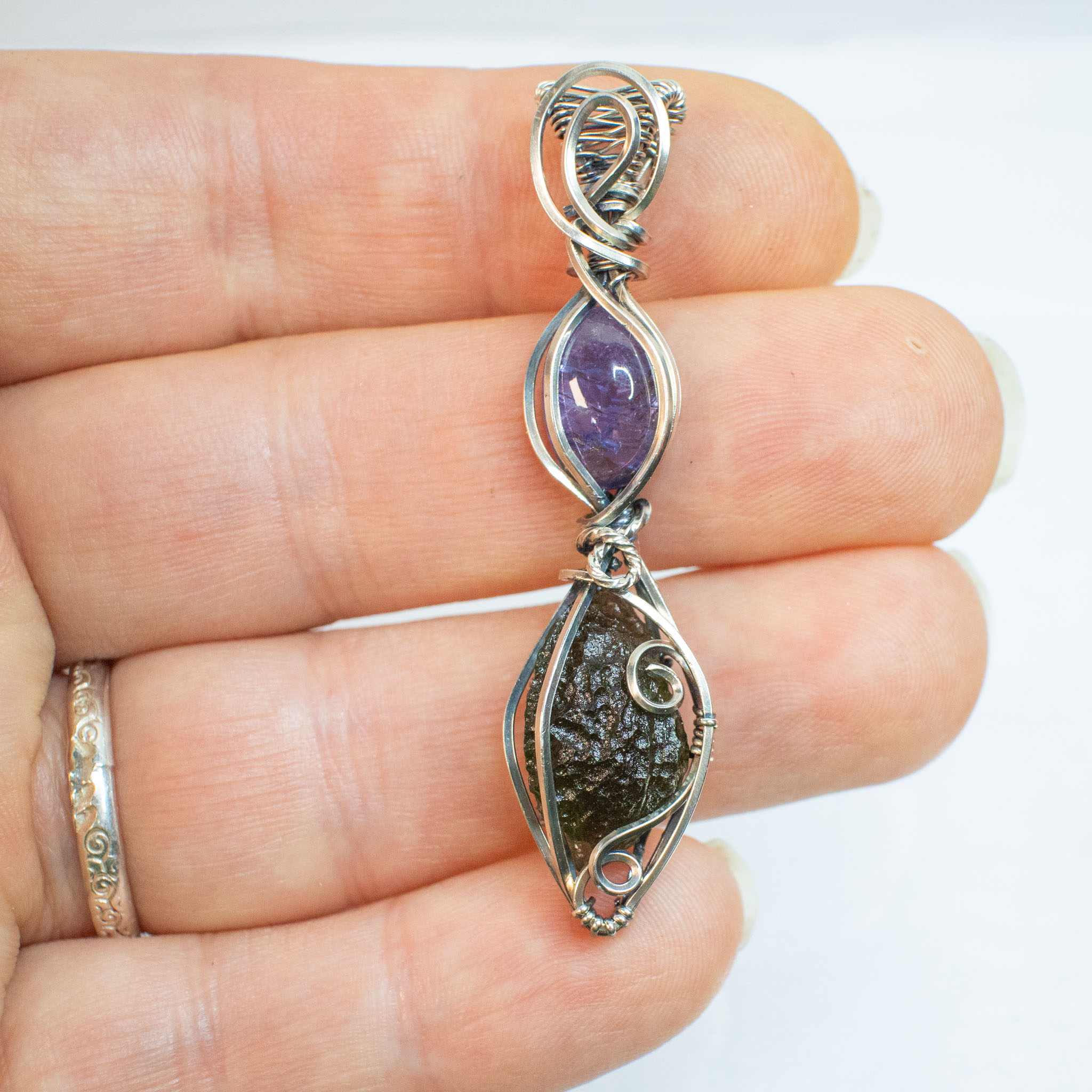 Moldavite with Tanzanite Silver Necklace - Image 5