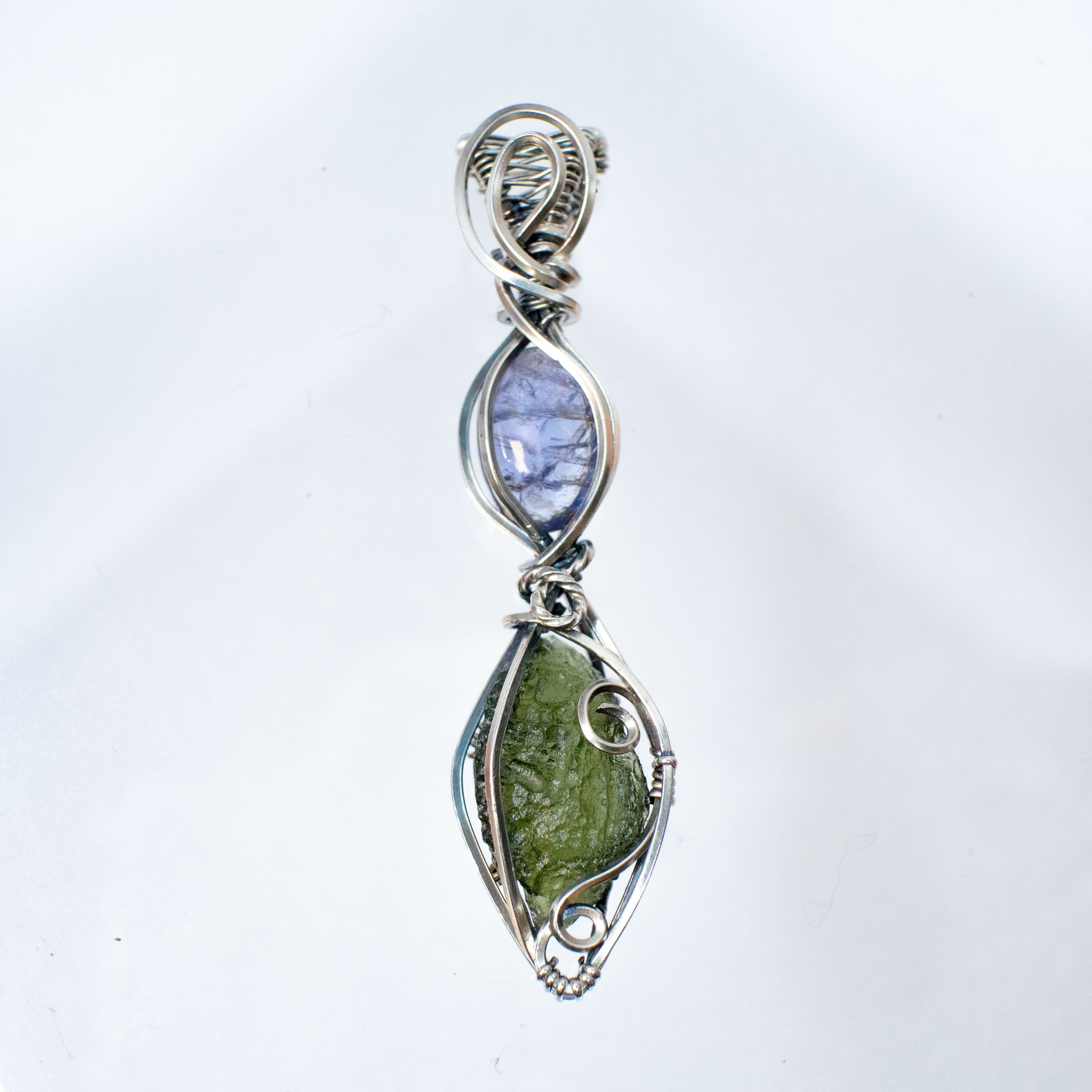 Moldavite with Tanzanite Silver Necklace