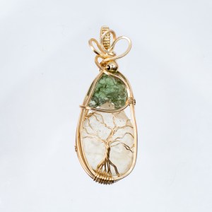 Moldavite with Libyan Desert Glass Tree of Life Gold Pendant design repeat