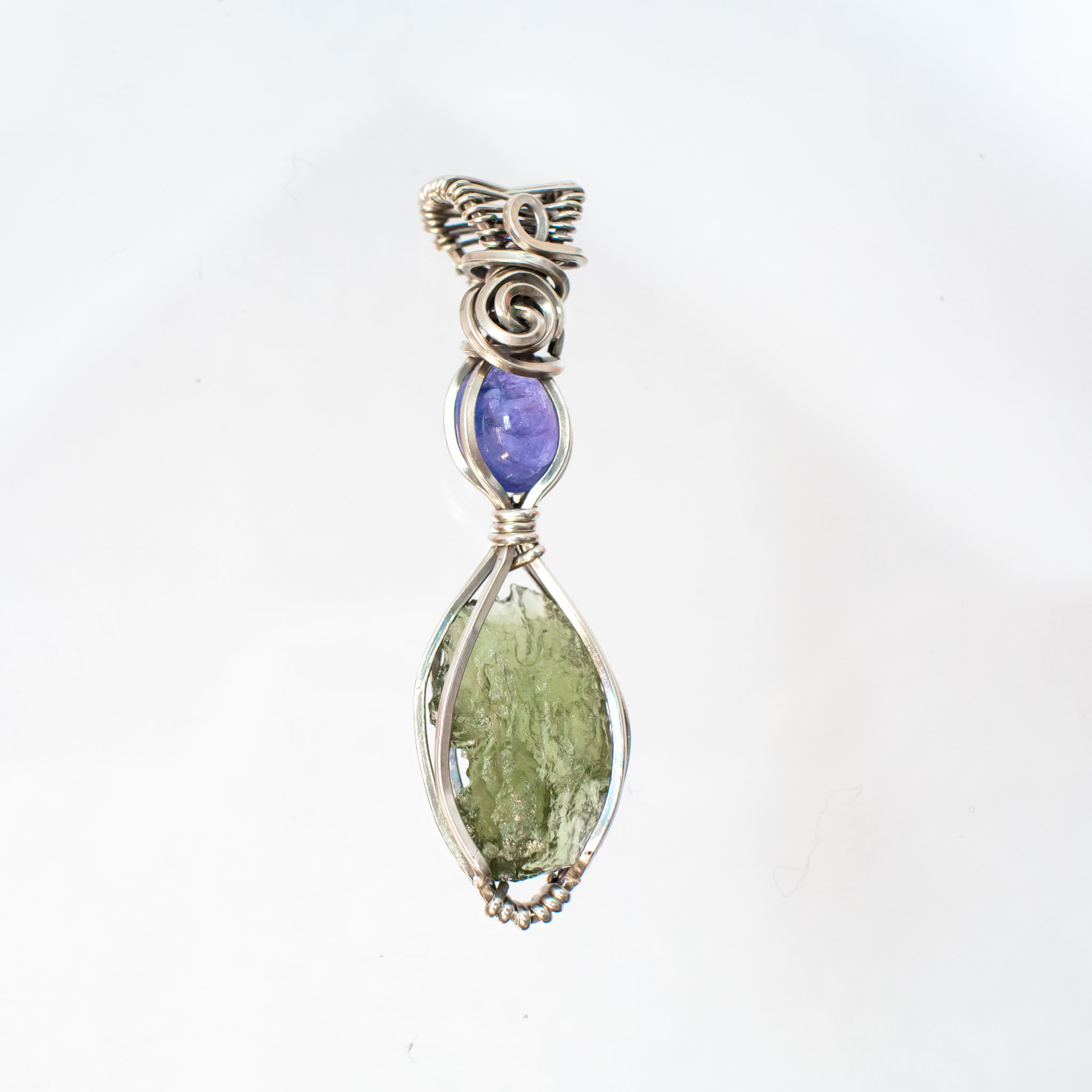 Moldavite with Tanzanite Silver Pendant
