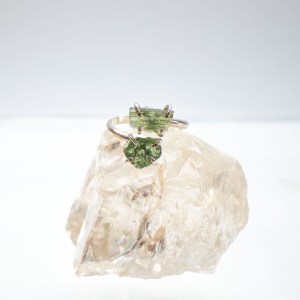 Double Moldavite Silver Ring