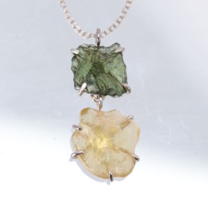 Moldavite with Libyan Desert Glass pendant