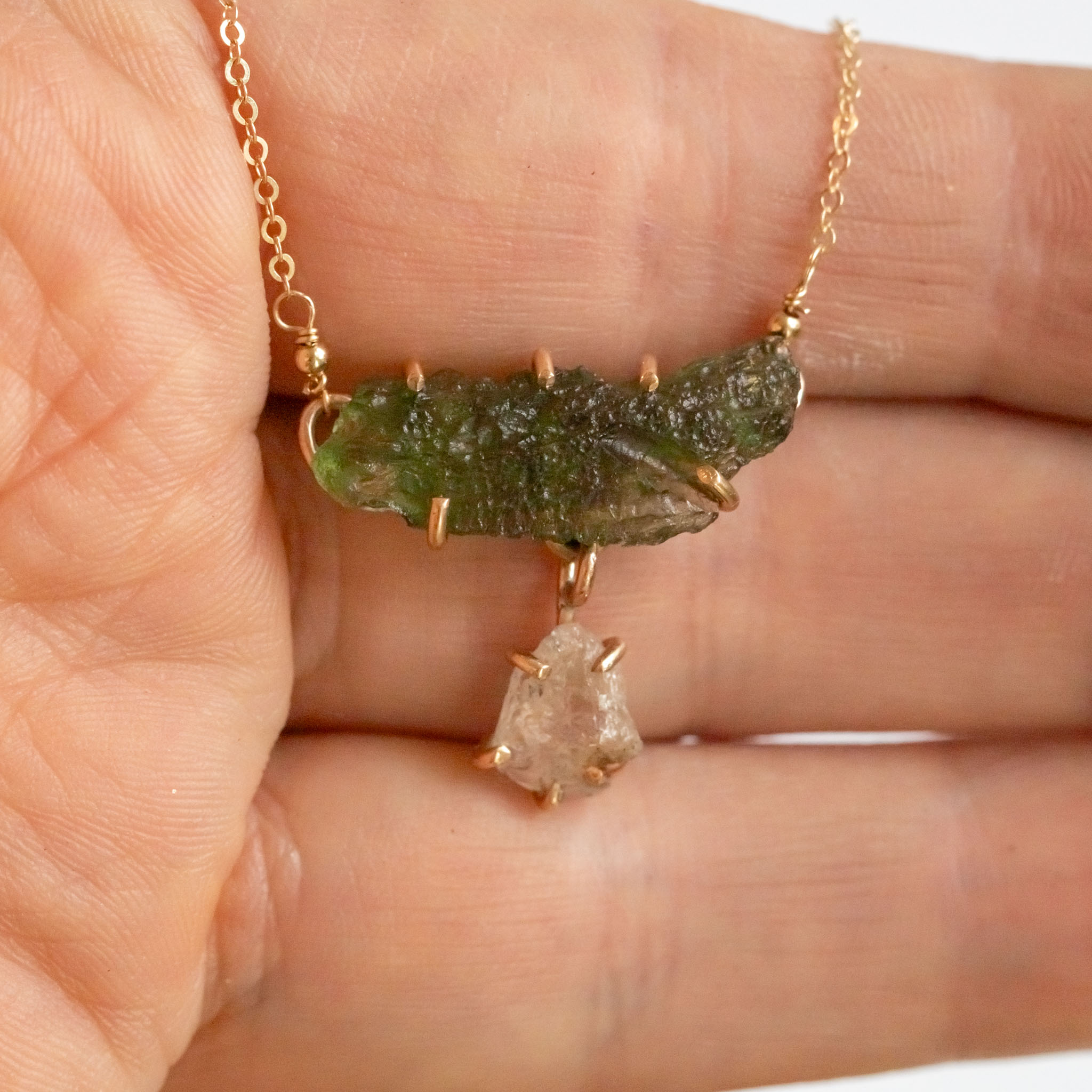 Moldavite with Phenakite or Herkimer pendant - Image 9