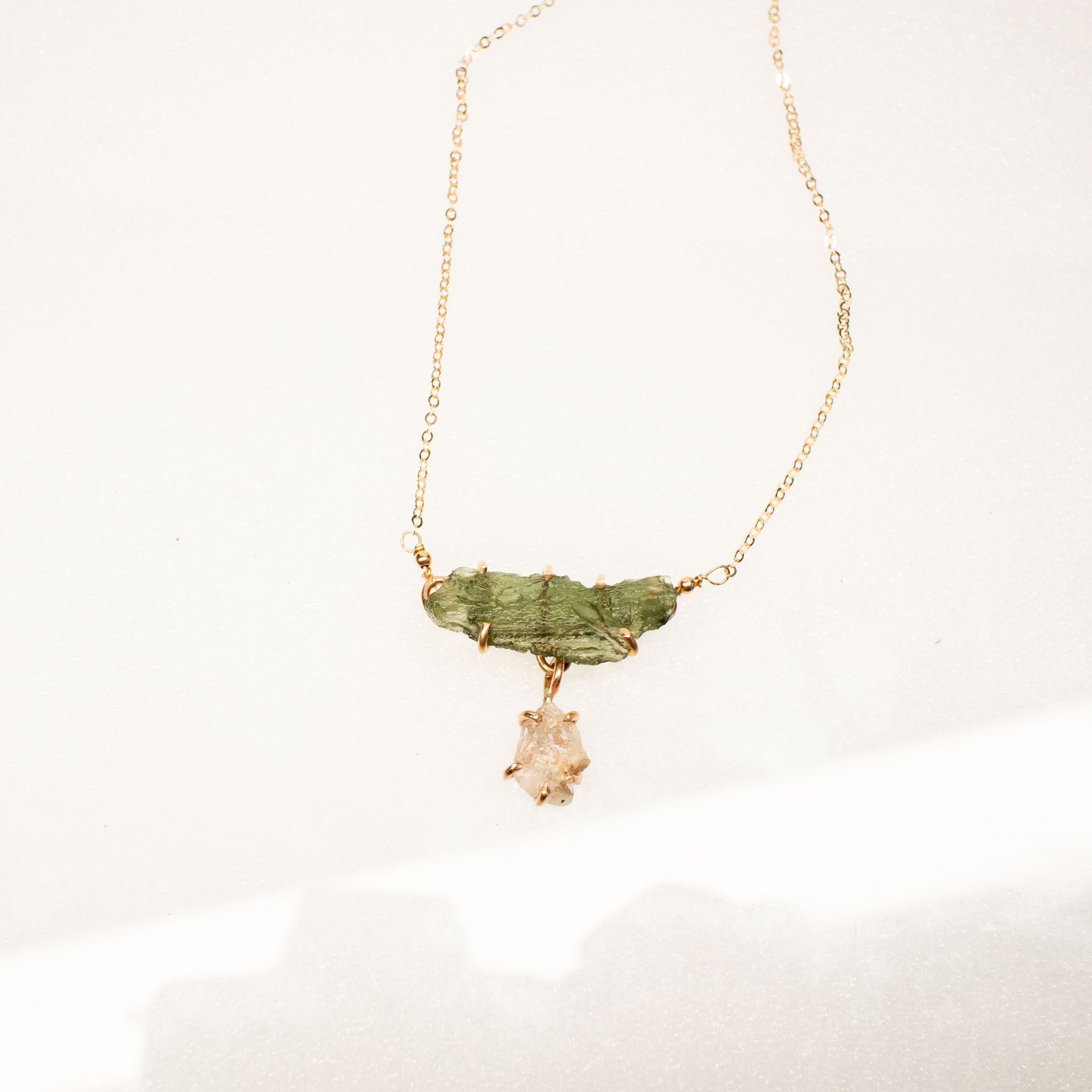 Moldavite with Phenakite or Herkimer pendant - Image 4