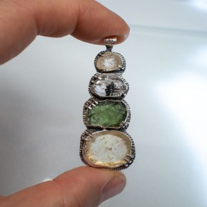 Moldavite, Phenakite, Libyan Desert Glass with Herkimer Pendant