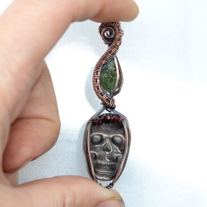 Moldavite with Skull Obsidian necklace